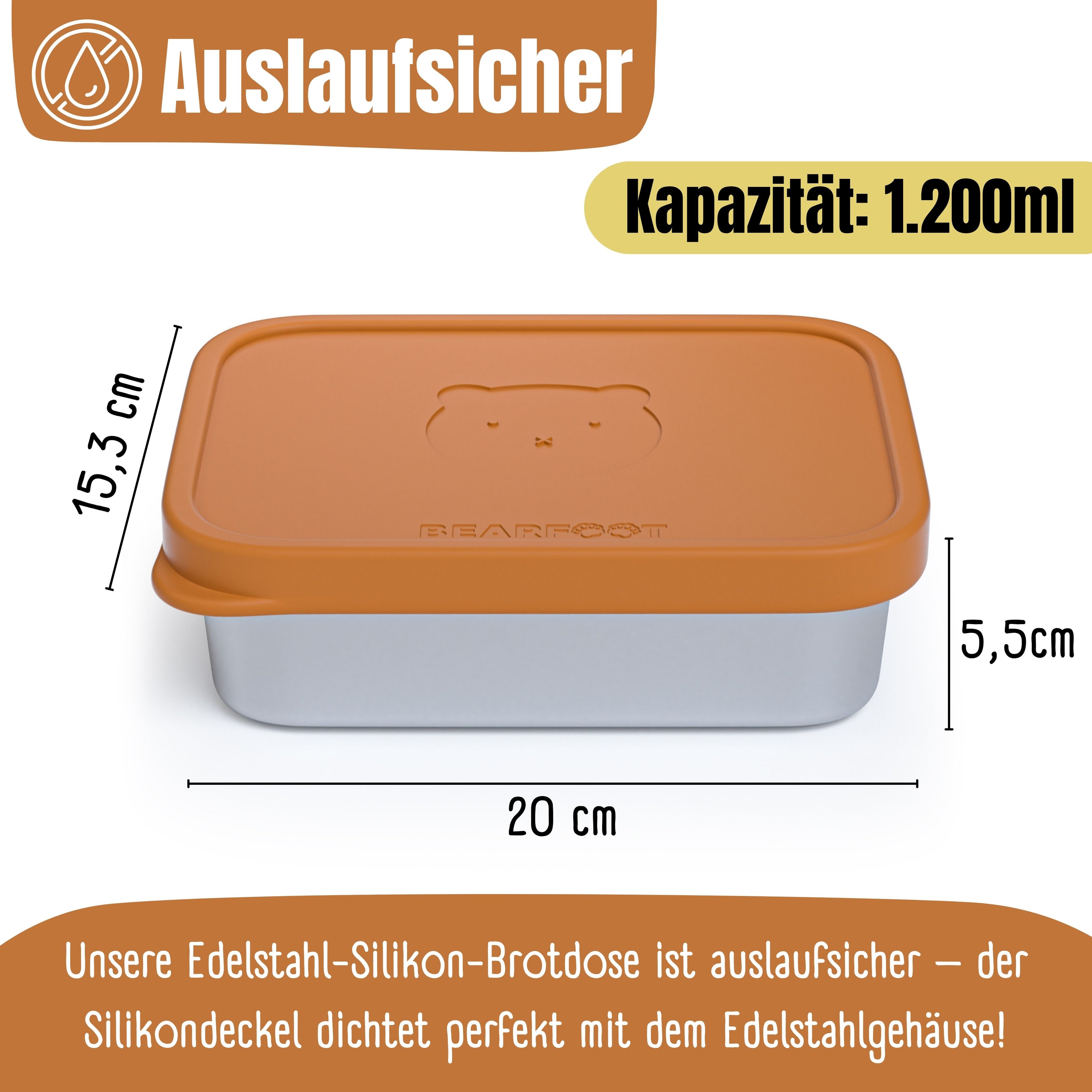 Brotdose Kinder Edelstahl mit Silikoneinsatz - Braun