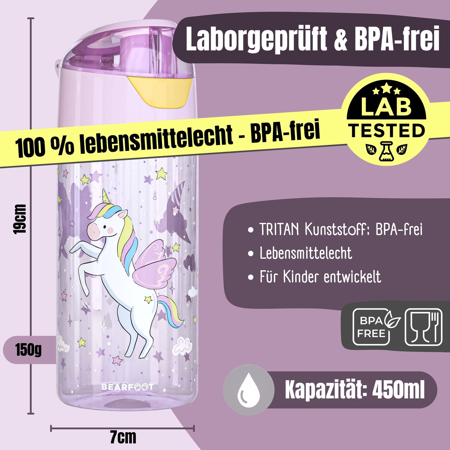 Trinkflasche Kinder, leichte Wasserflasche - Einhorn