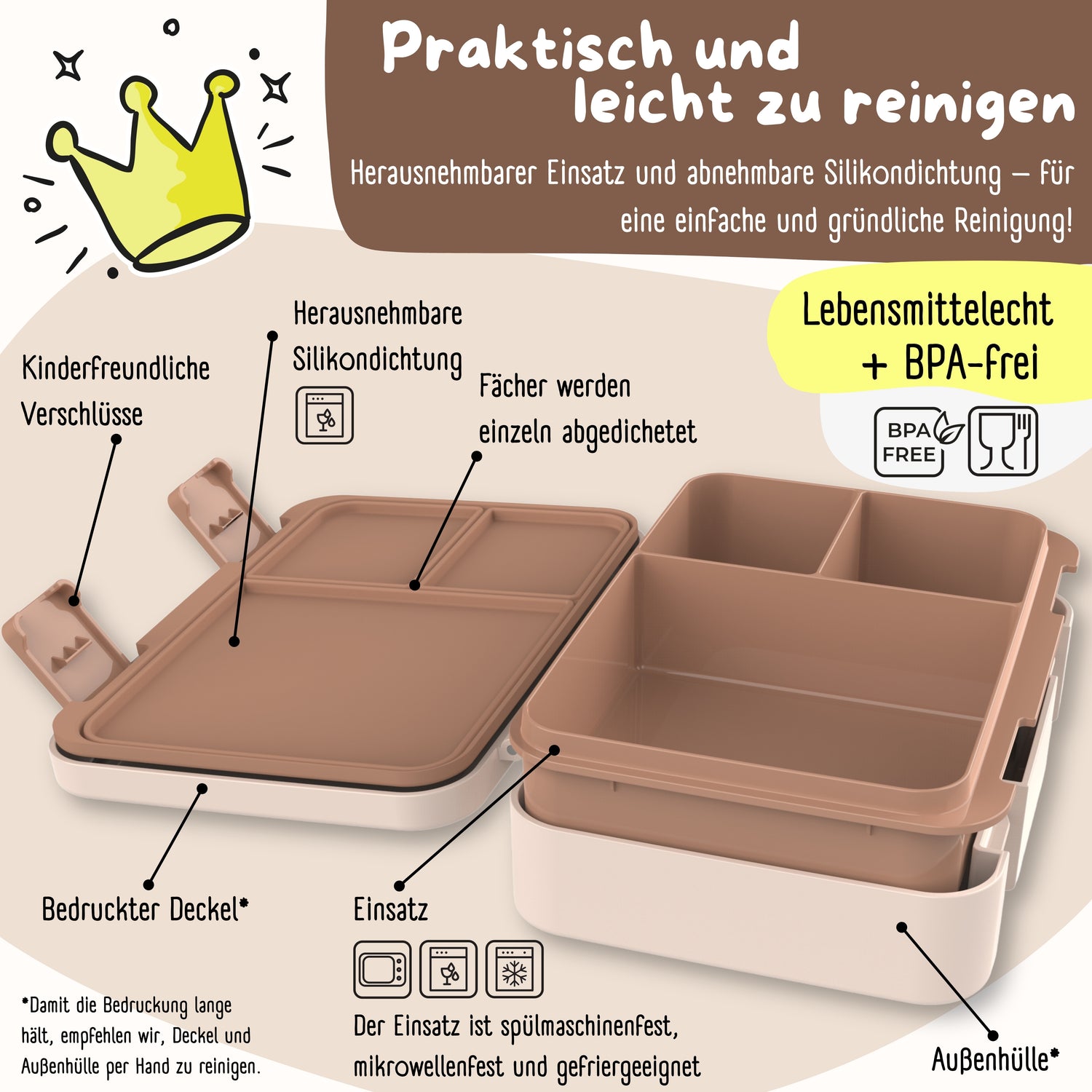 Brotdose mit Fächern, leicht &amp; auslaufsicher - Safari braun