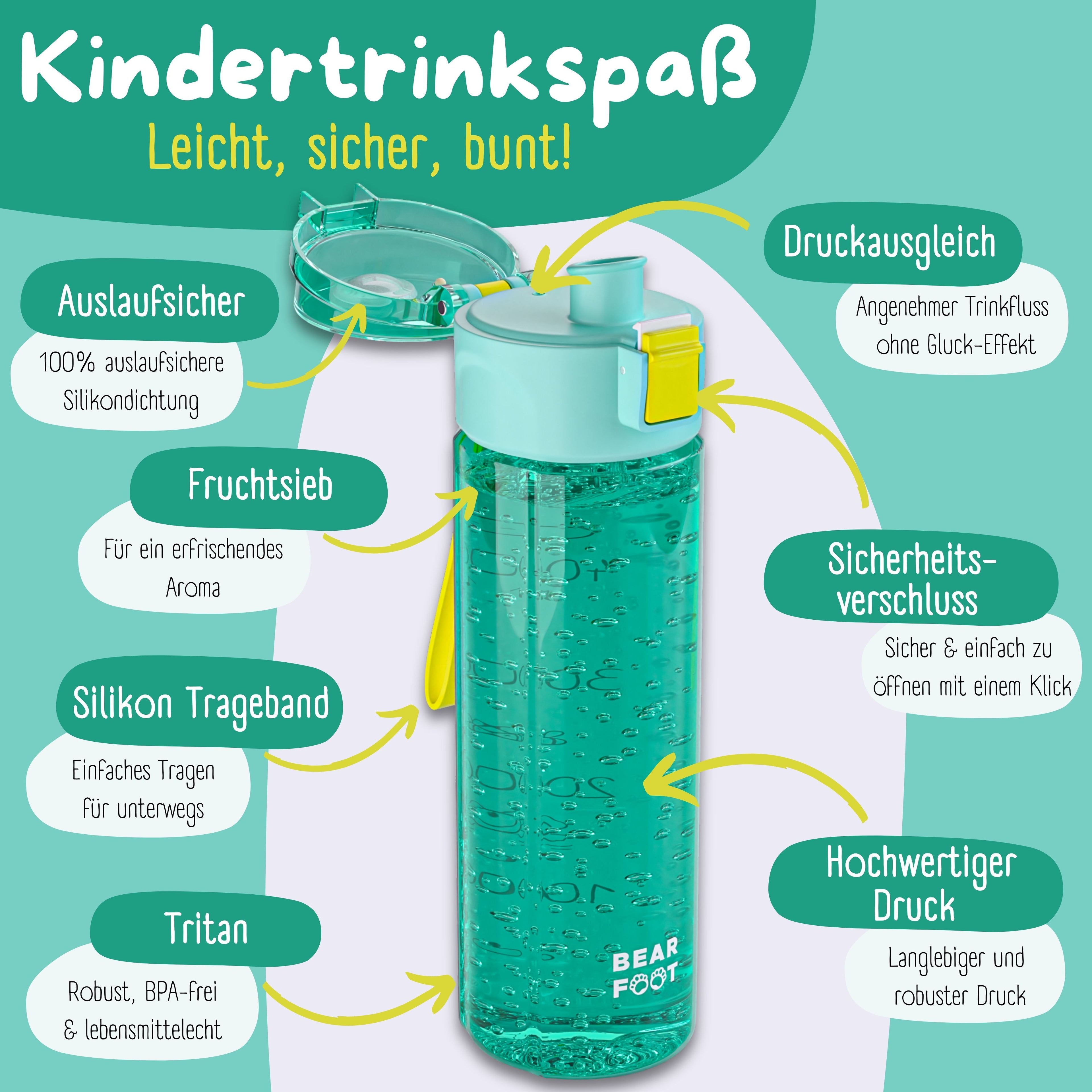Kinderdrinkfles, 500 ml, licht - logo-mint