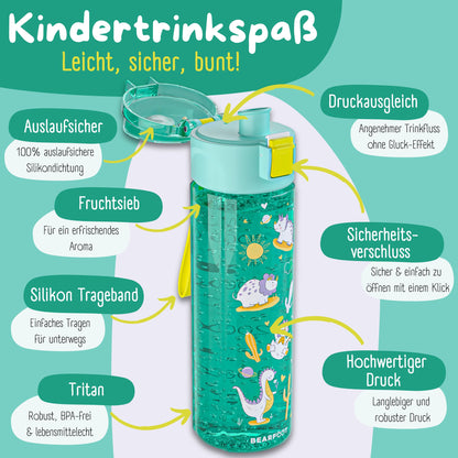 Trinkflasche Kinder, 500ml, leicht - Dinos-mint