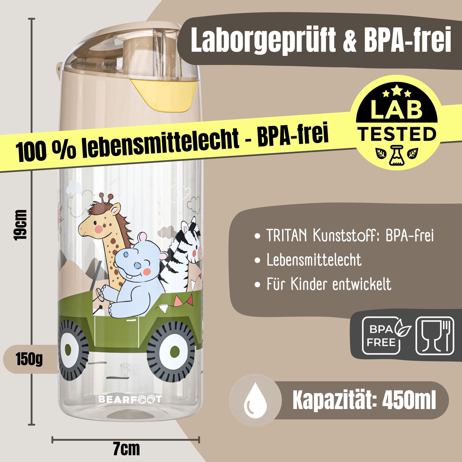 Botella de agua ligera para niños - Safari marrón