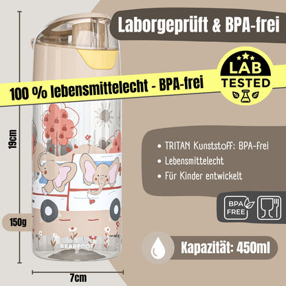 Trinkflasche Kinder, leichte Wasserflasche - Elefanten