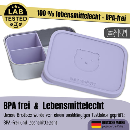 Brotdose Kinder Edelstahl mit Silikoneinsatz - Lavendel