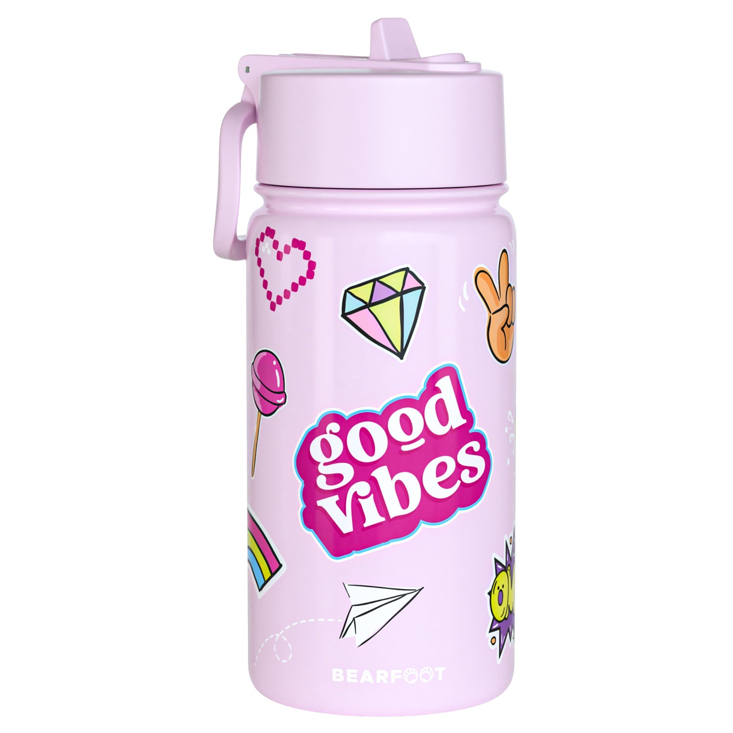 Thermo Kinder Trinkflasche Edelstahl - Sticker lila