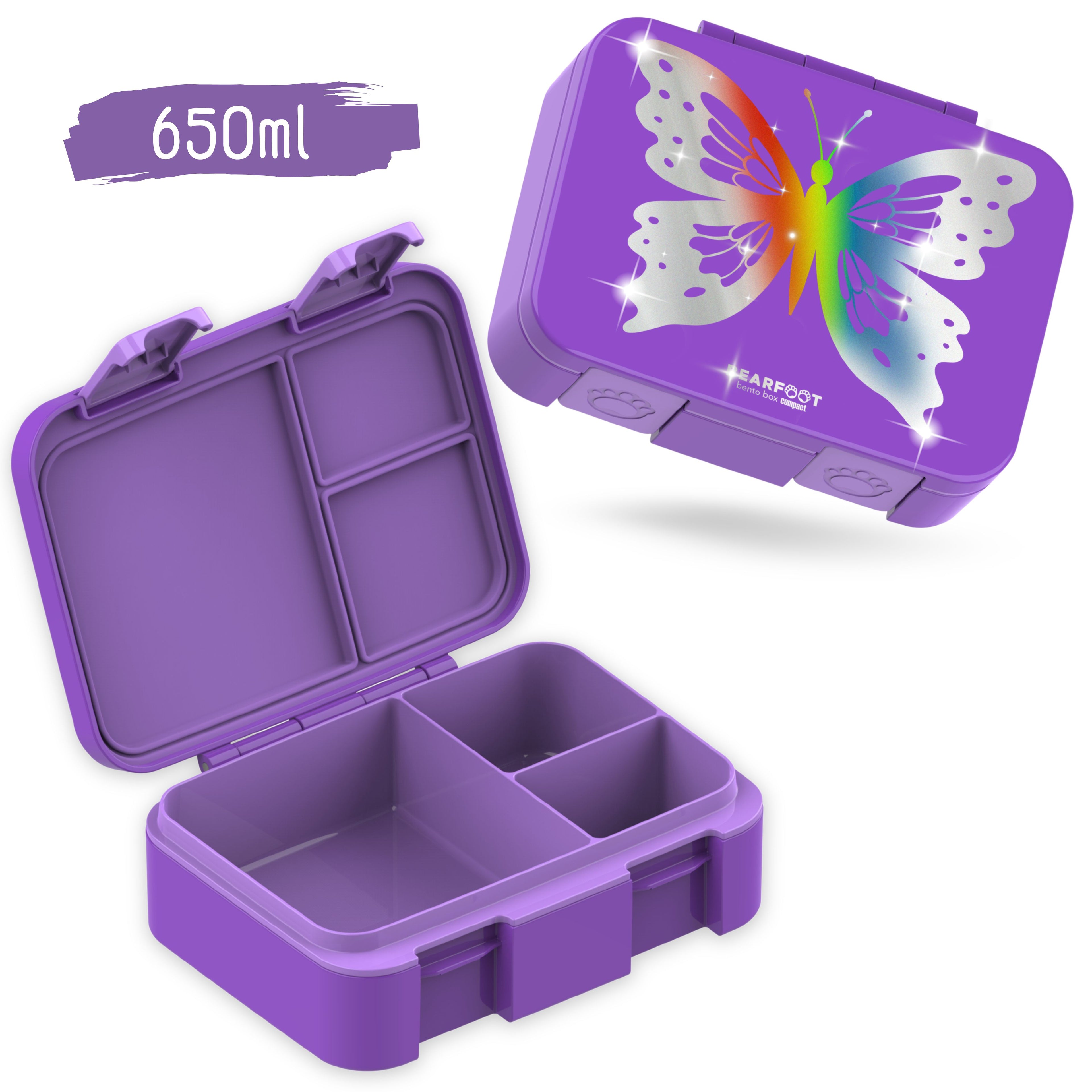 Brotdose mit Fächern, auslaufsicher - Schmetterling GLOW
