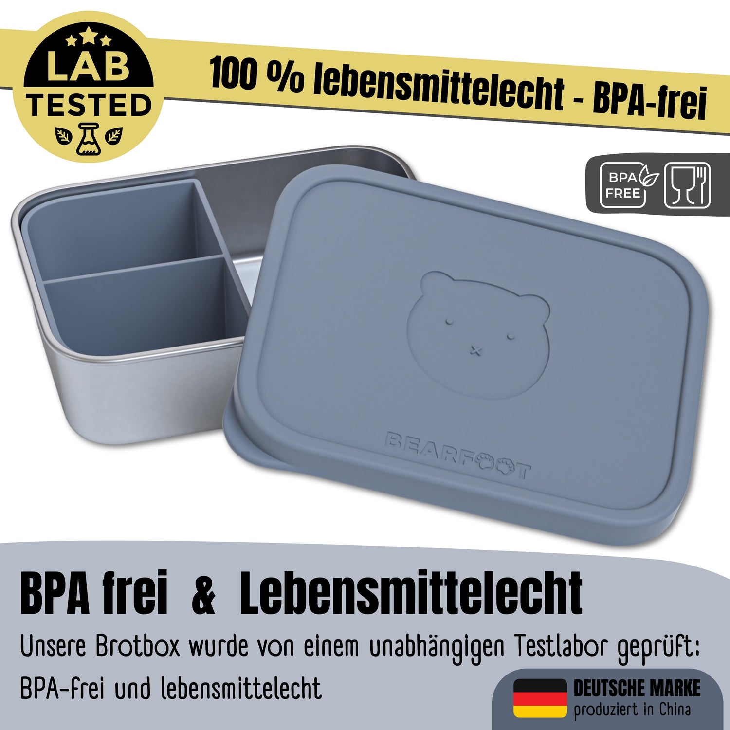 Brotdose Kinder Edelstahl mit Silikoneinsatz - Blau