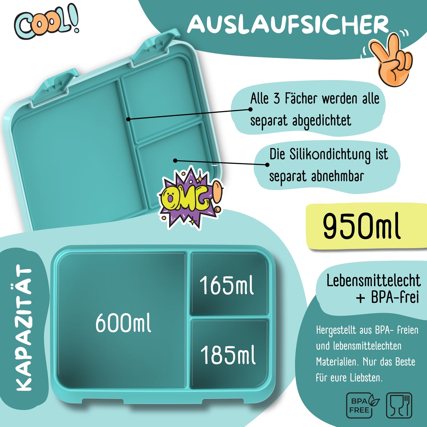 Brotdose mit Fächern, leicht &amp; auslaufsicher - Delfin