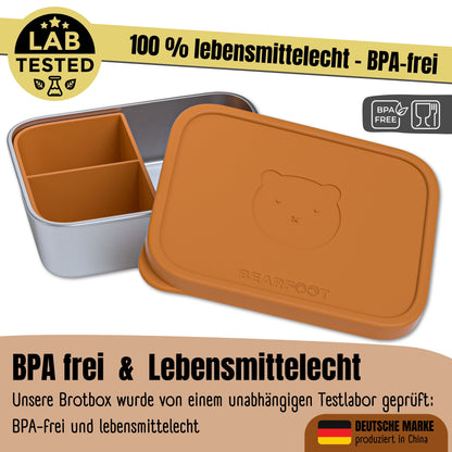 Brotdose Kinder Edelstahl mit Silikoneinsatz - Braun