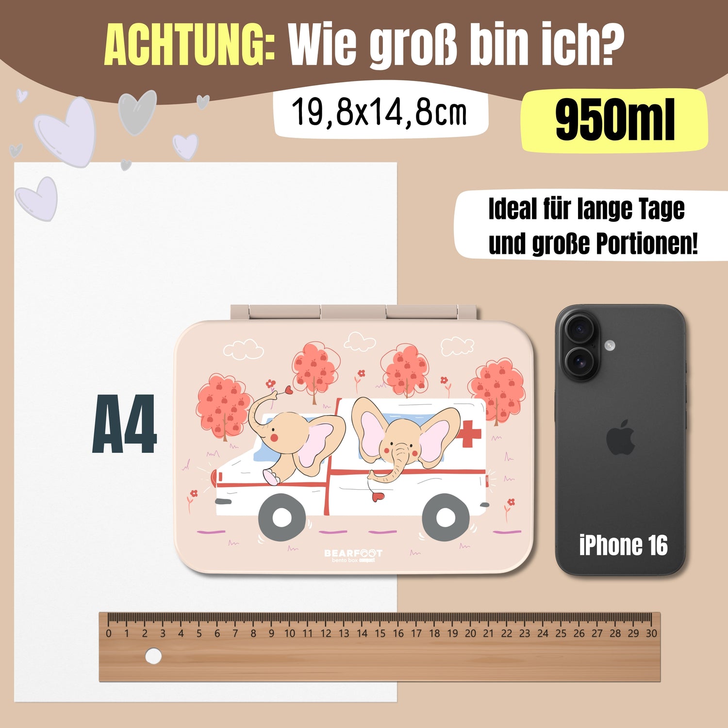 Brotdose mit Fächern, leicht &amp; auslaufsicher - Kranklenwagen braun