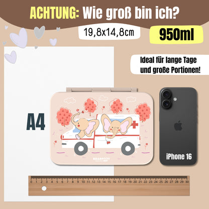 Brotdose mit Fächern, leicht &amp; auslaufsicher - Kranklenwagen braun