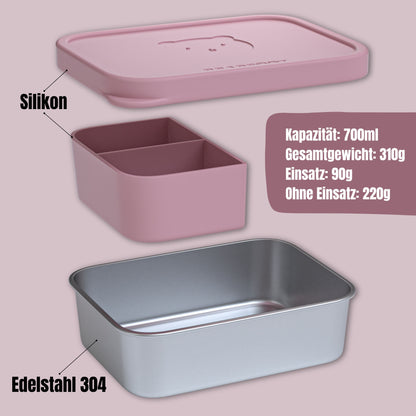 Brotdose Kinder Edelstahl mit Silikoneinsatz - Rosa