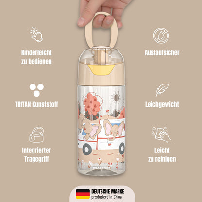 Trinkflasche Kinder, leichte Wasserflasche - Elefanten