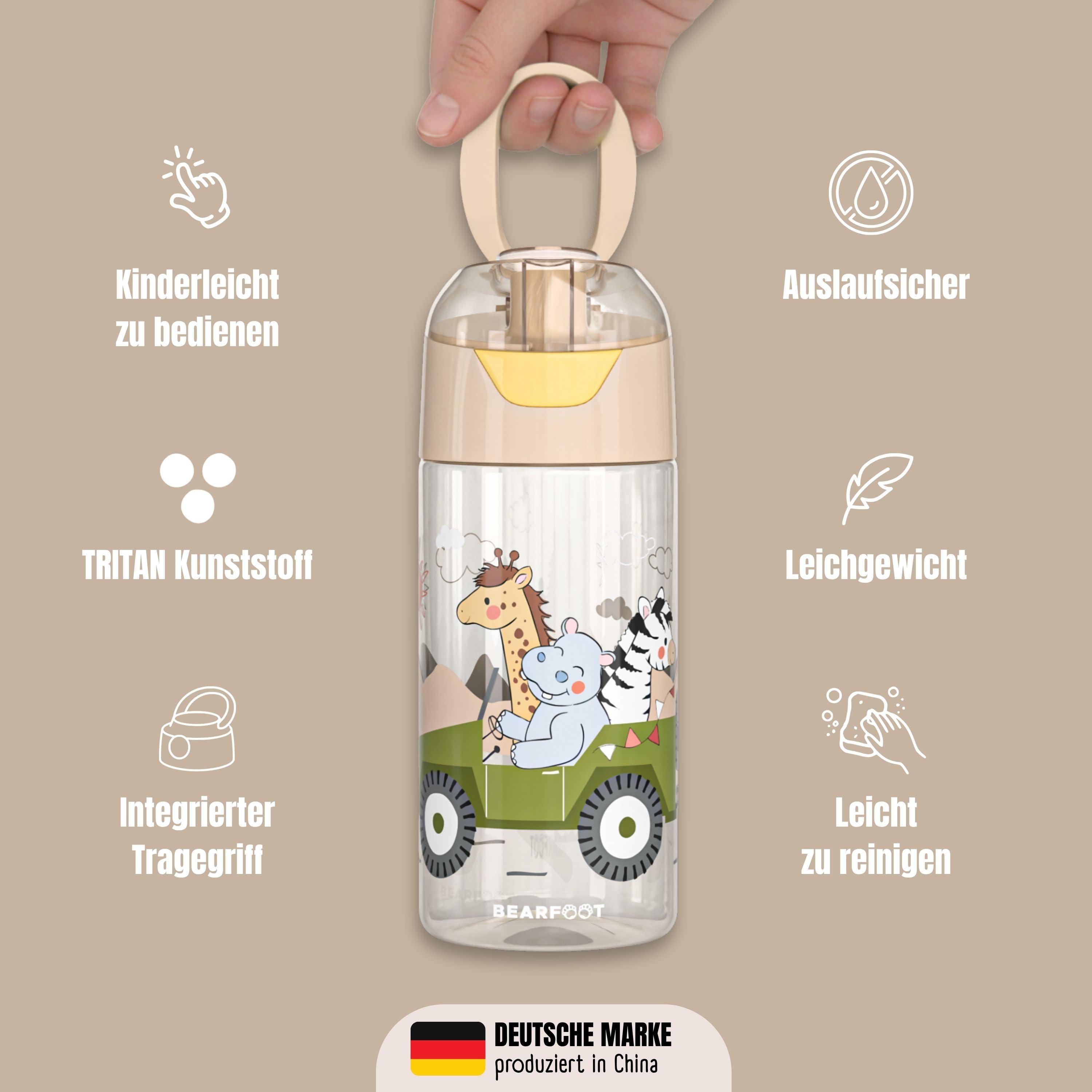 Botella de agua ligera para niños - Safari marrón