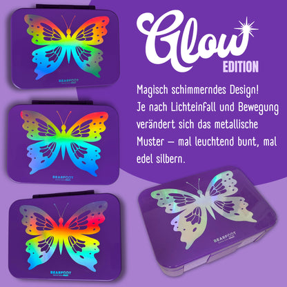 Brotdose mit Fächern, auslaufsicher - Schmetterling GLOW