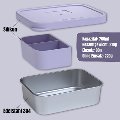 Brotdose Kinder Edelstahl mit Silikoneinsatz - Lavendel