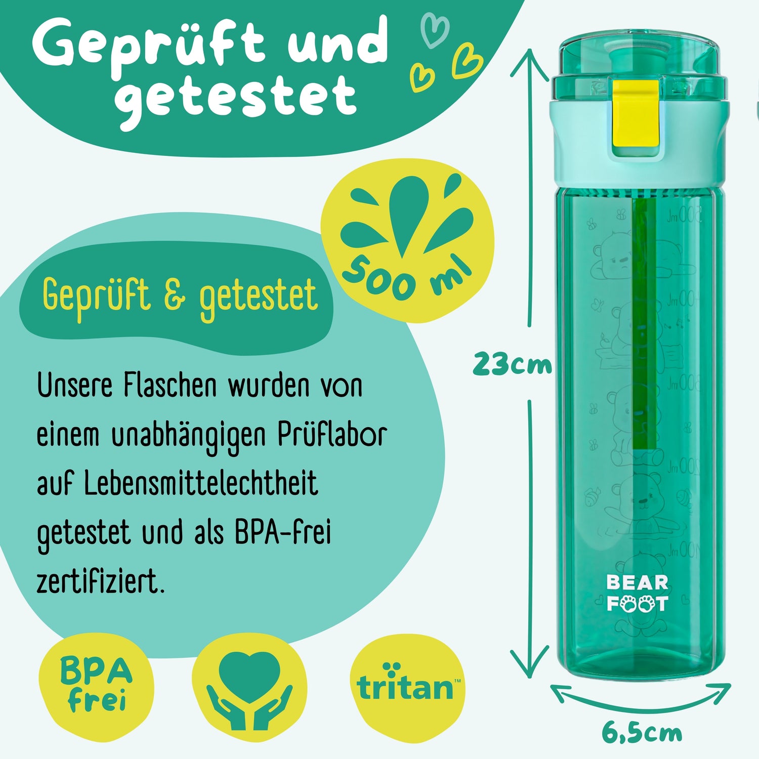 Kinderdrinkfles, 500 ml, licht - logo-mint