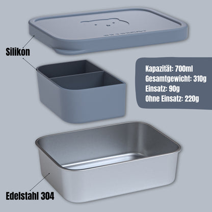 Brotdose Kinder Edelstahl mit Silikoneinsatz - Blau