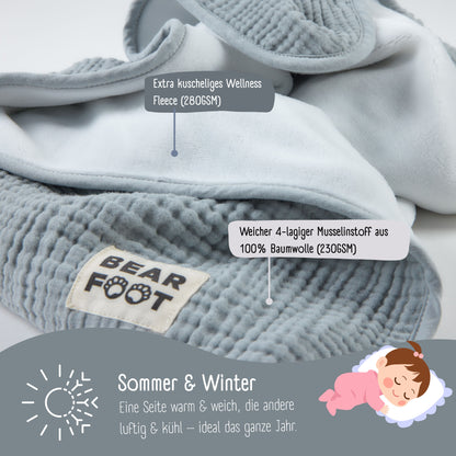 Babydecke Musselin Fleecedecke flauschig weich - grau