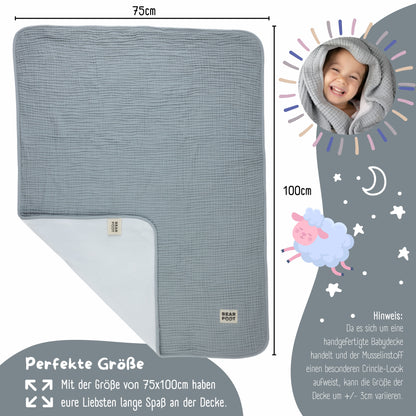 Babydecke Musselin Fleecedecke flauschig weich - grau