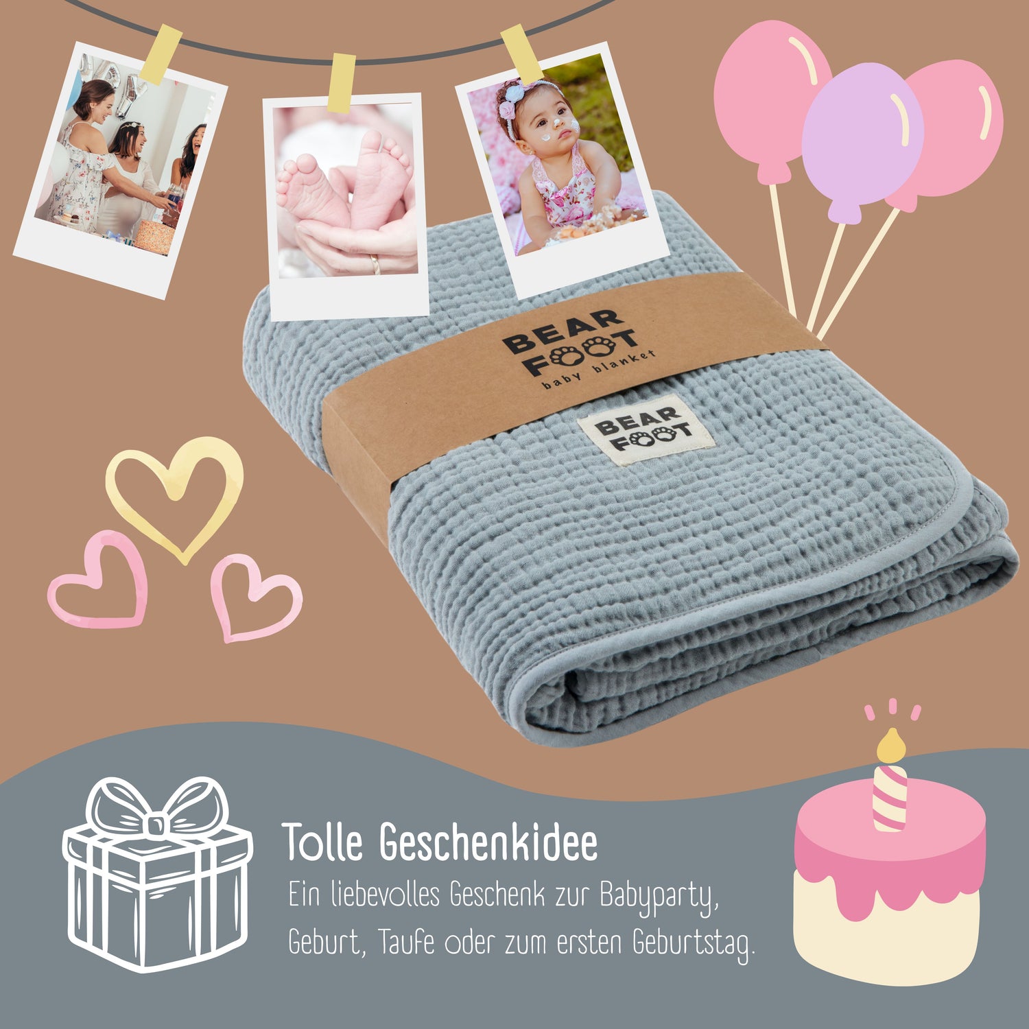 Babydecke Musselin Fleecedecke flauschig weich - grau