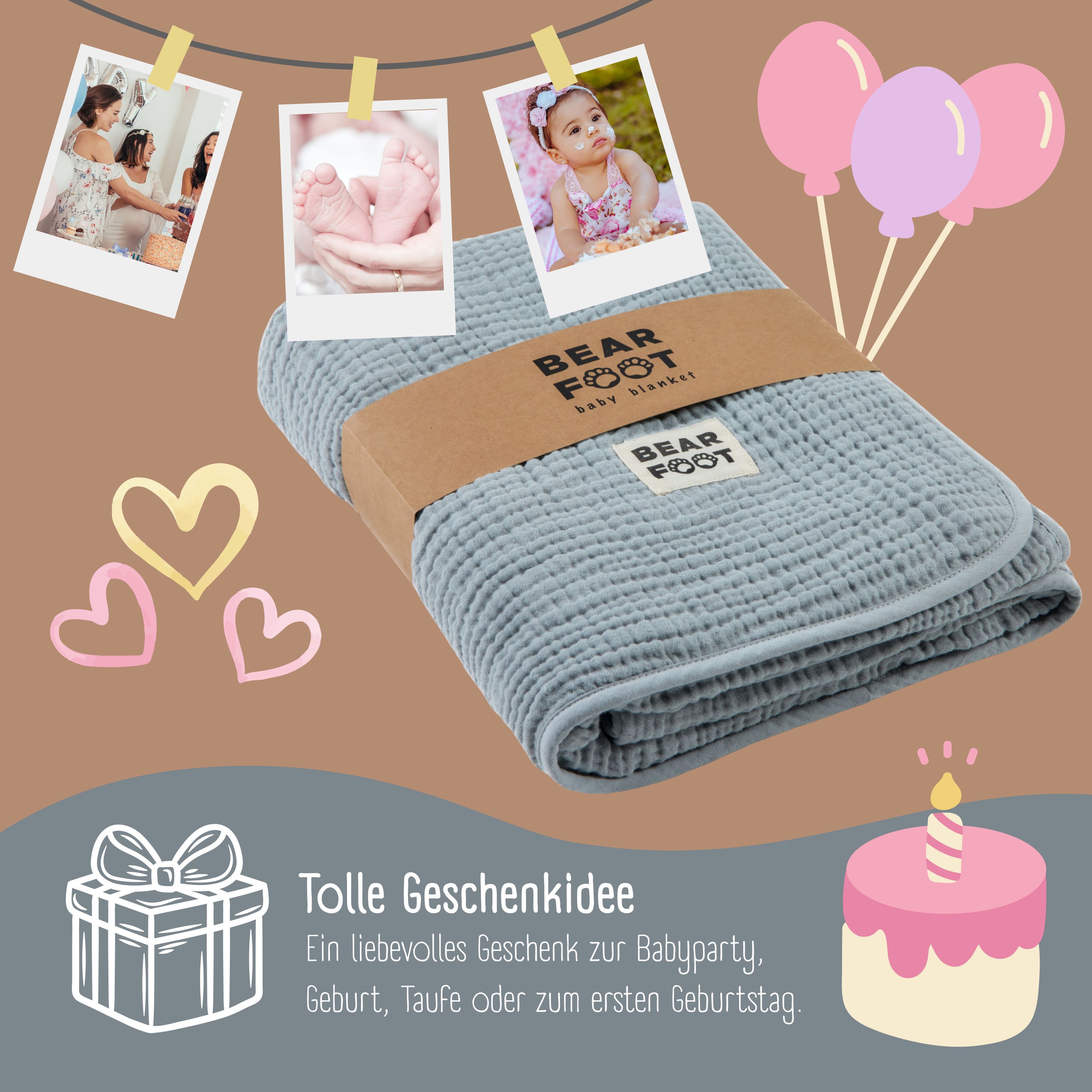 Babydecke Musselin Fleecedecke flauschig weich - grau