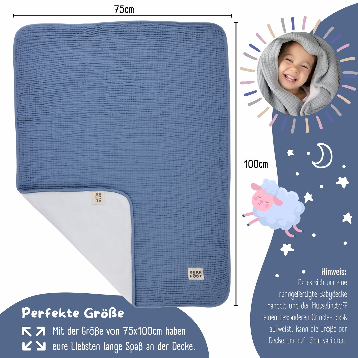 Baby blanket muslin fleece blanket fluffy soft - blue