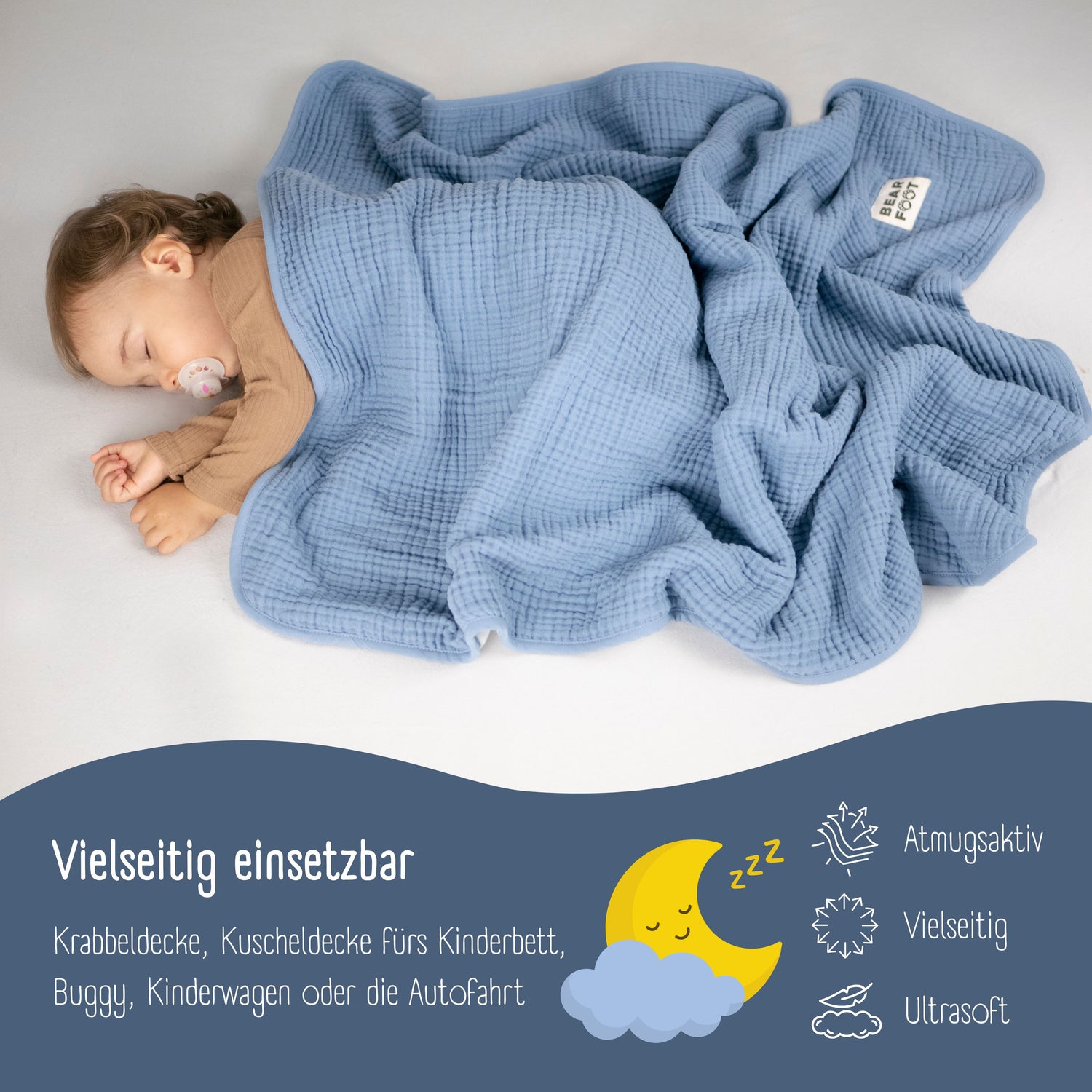 Baby blanket muslin fleece blanket fluffy soft - blue