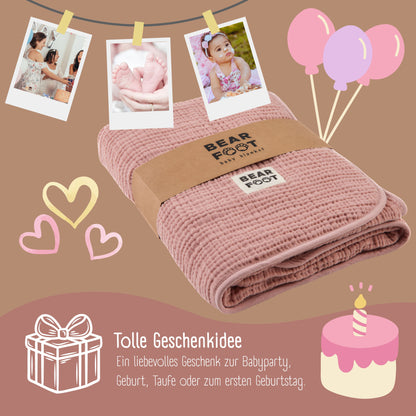 Babytæppe muslin fleece tæppe fluffy soft - pink