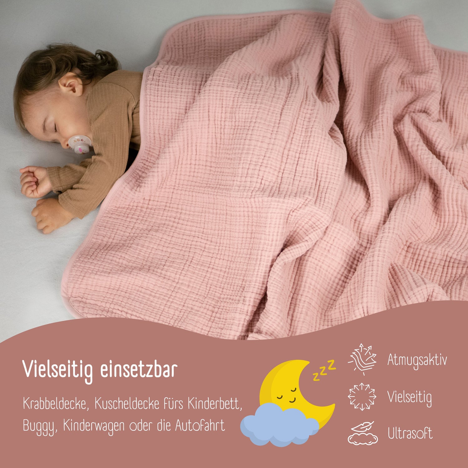 Babytæppe muslin fleece tæppe fluffy soft - pink