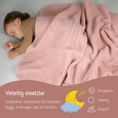 Babytæppe muslin fleece tæppe fluffy soft - pink