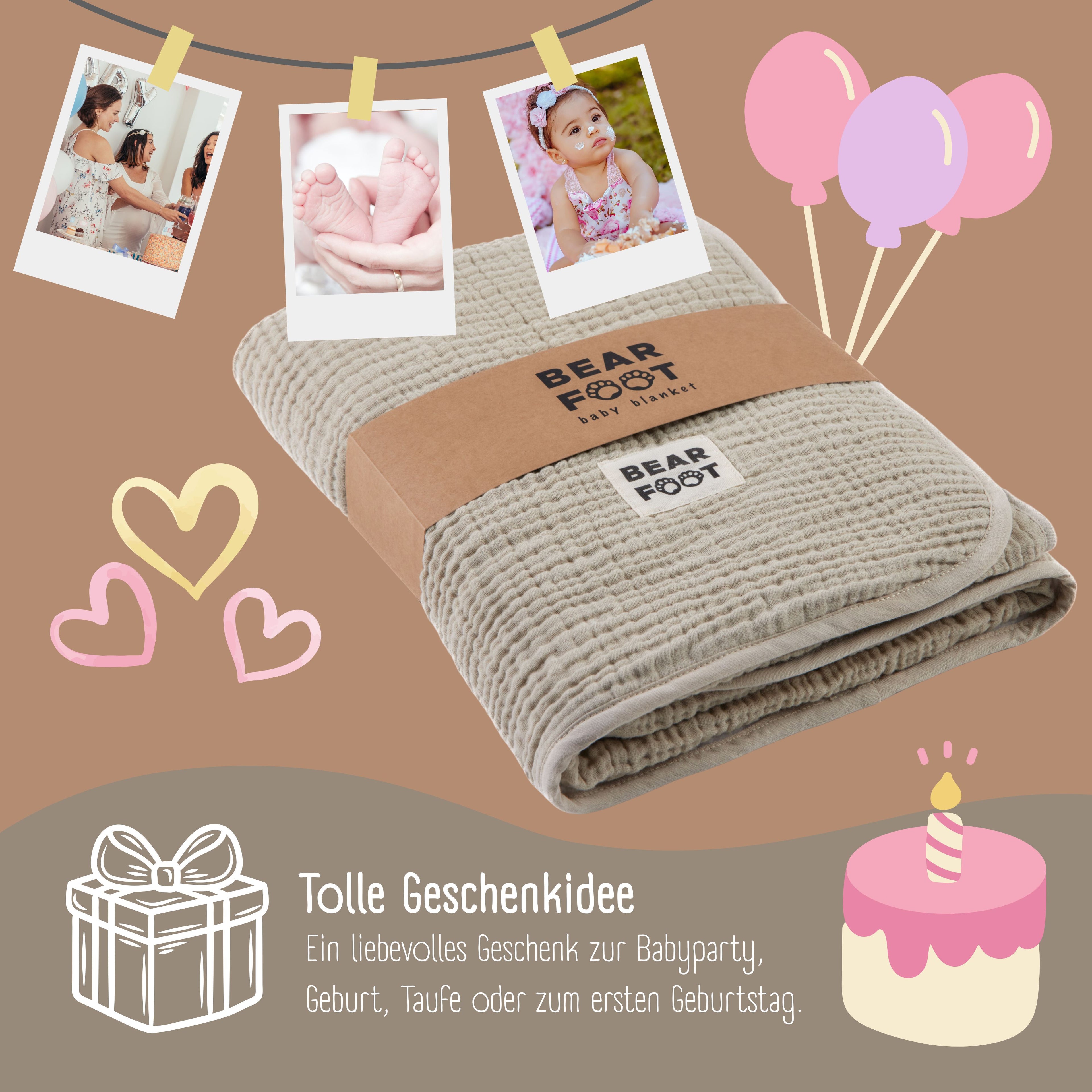 Babytæppe muslin fleece tæppe fluffy blød - brun