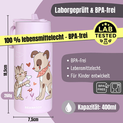 Thermo børne drikkedunk i rustfrit stål - hund &amp; kat lilla