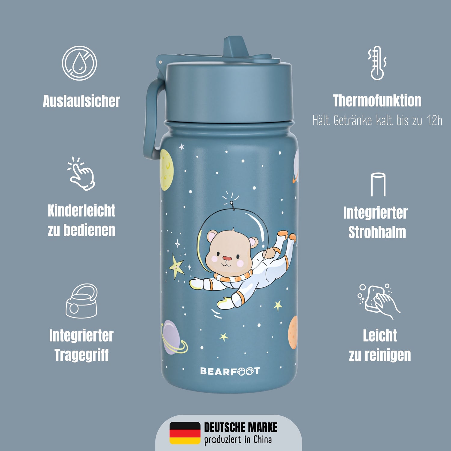 Thermo kinderdrinkfles RVS - Astro Beer blauw