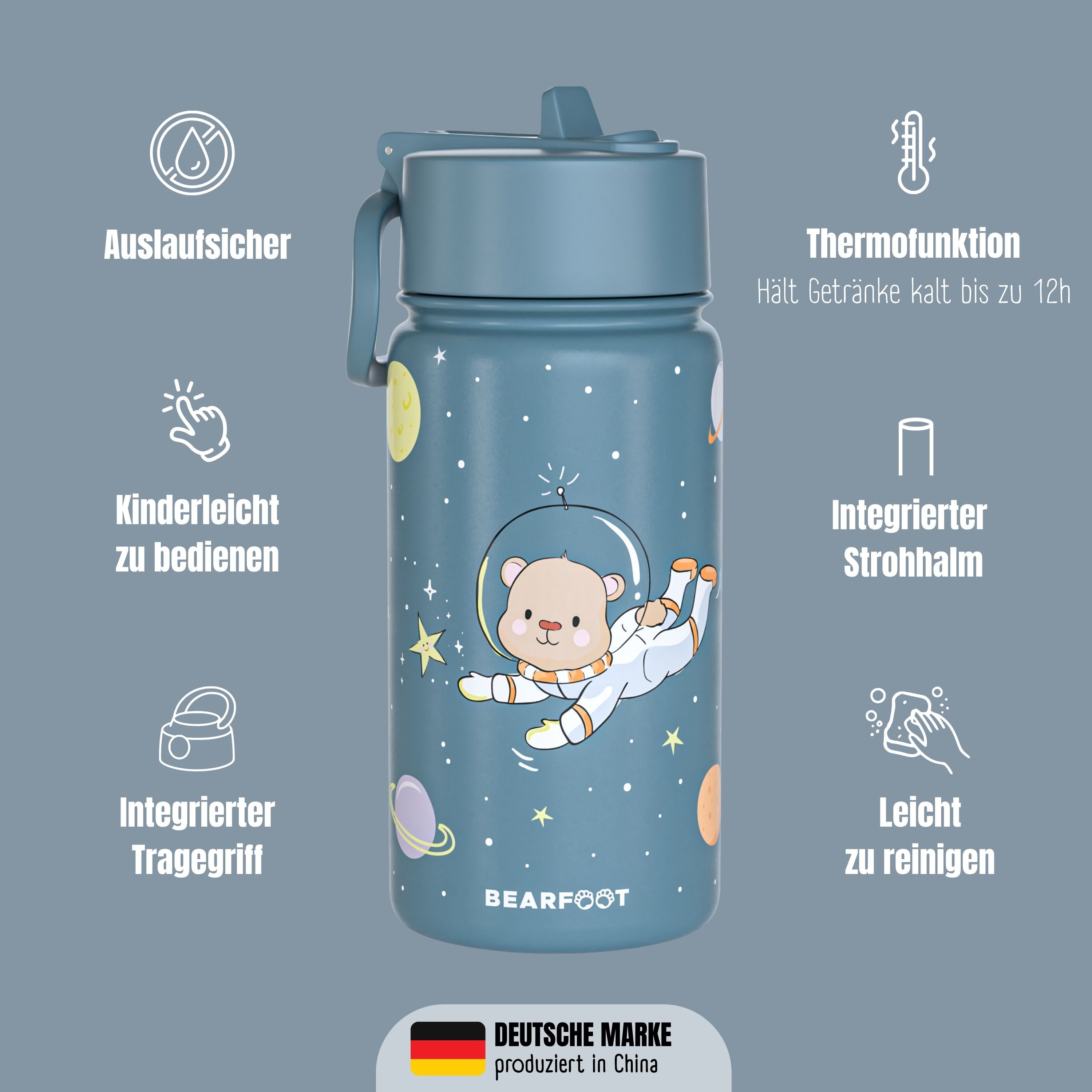 Thermo kinderdrinkfles RVS - Astro Beer blauw