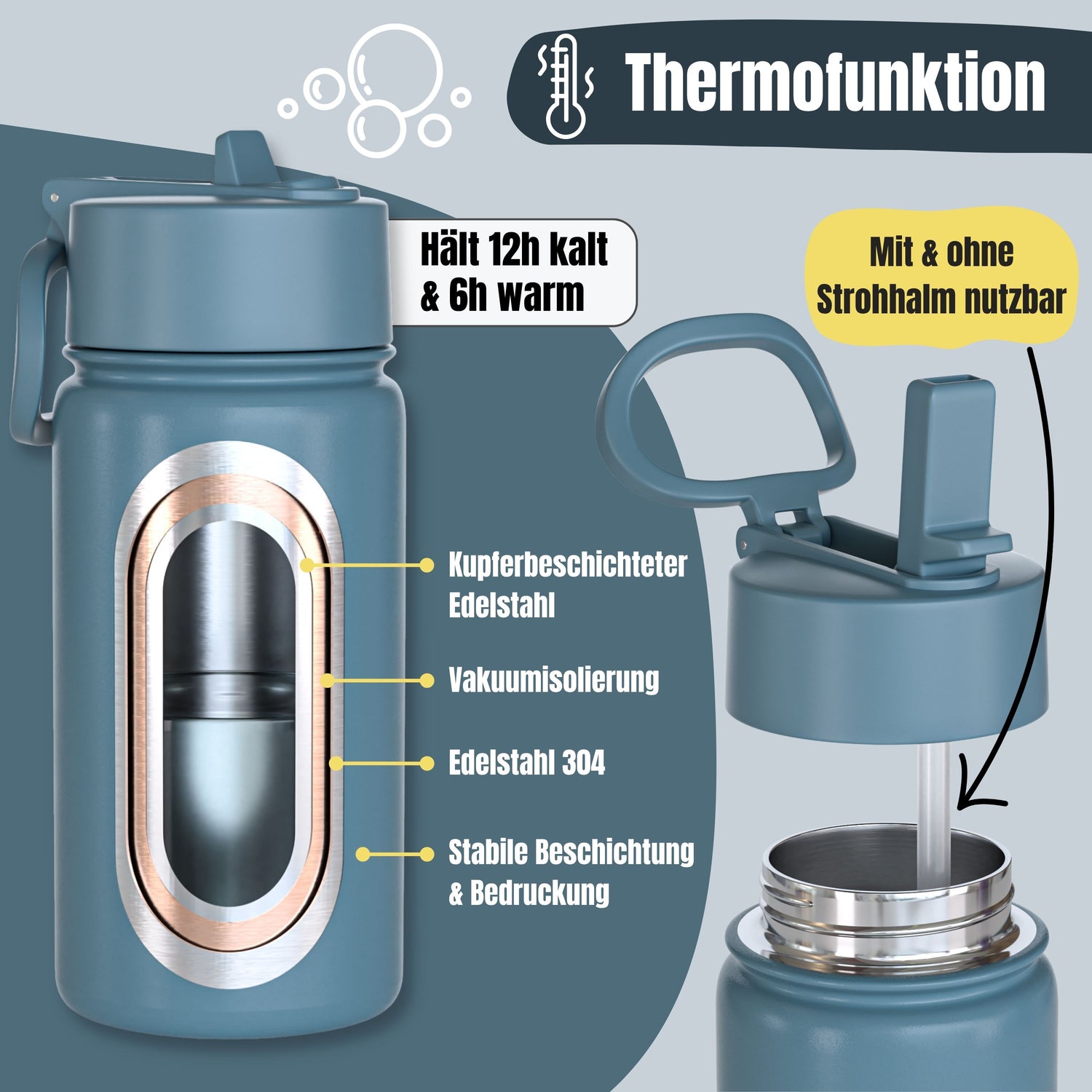 Thermo kinderdrinkfles RVS - Astro Beer blauw
