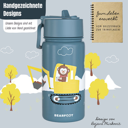 Thermo Kinder Trinkflasche Edelstahl - Bagger