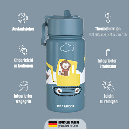 Thermo Kinder Trinkflasche Edelstahl - Bagger