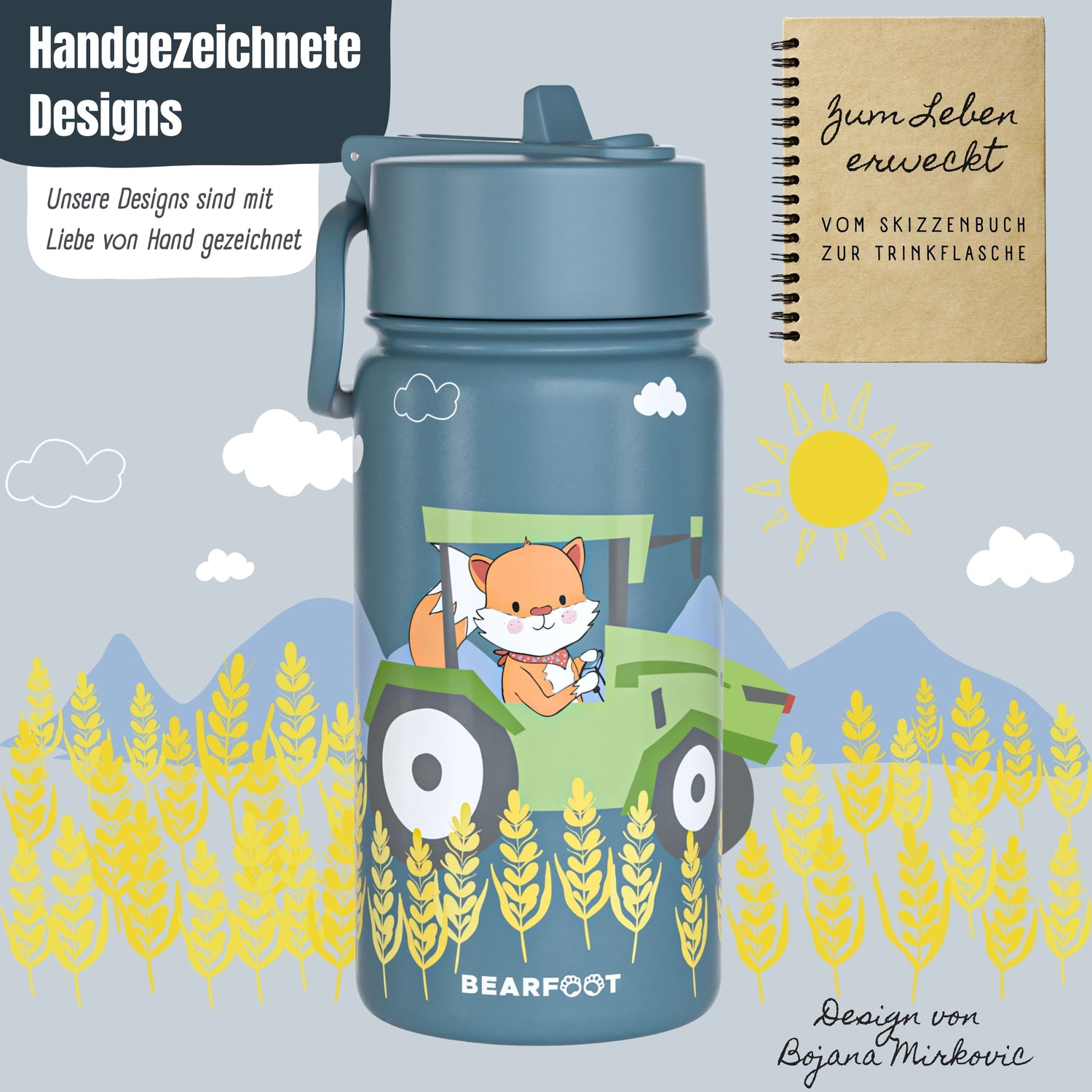 Thermo Kinder Trinkflasche Edelstahl - Traktor