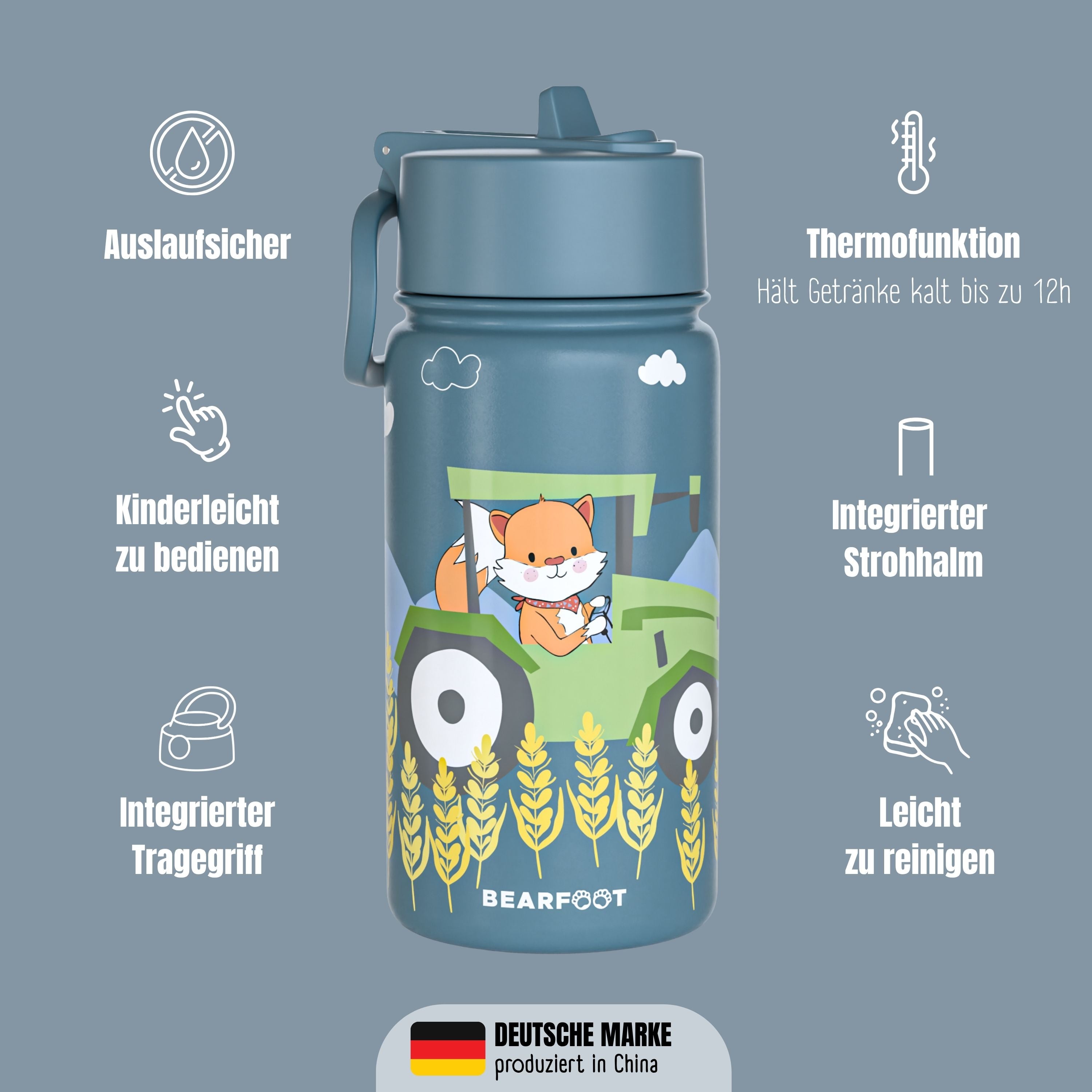 Thermo Kinder Trinkflasche Edelstahl - Traktor