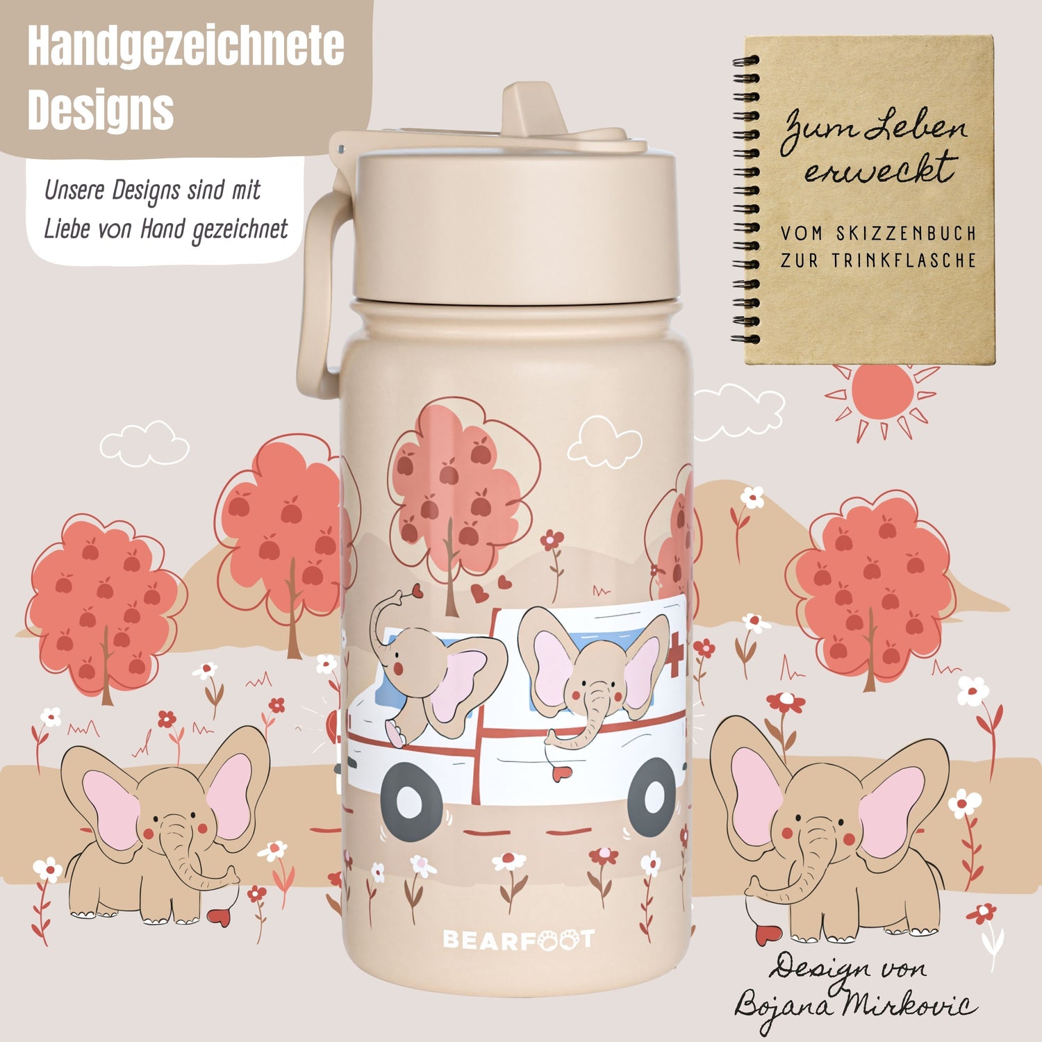 Thermo Kinder Trinkflasche Edelstahl - Krankenwagen braun