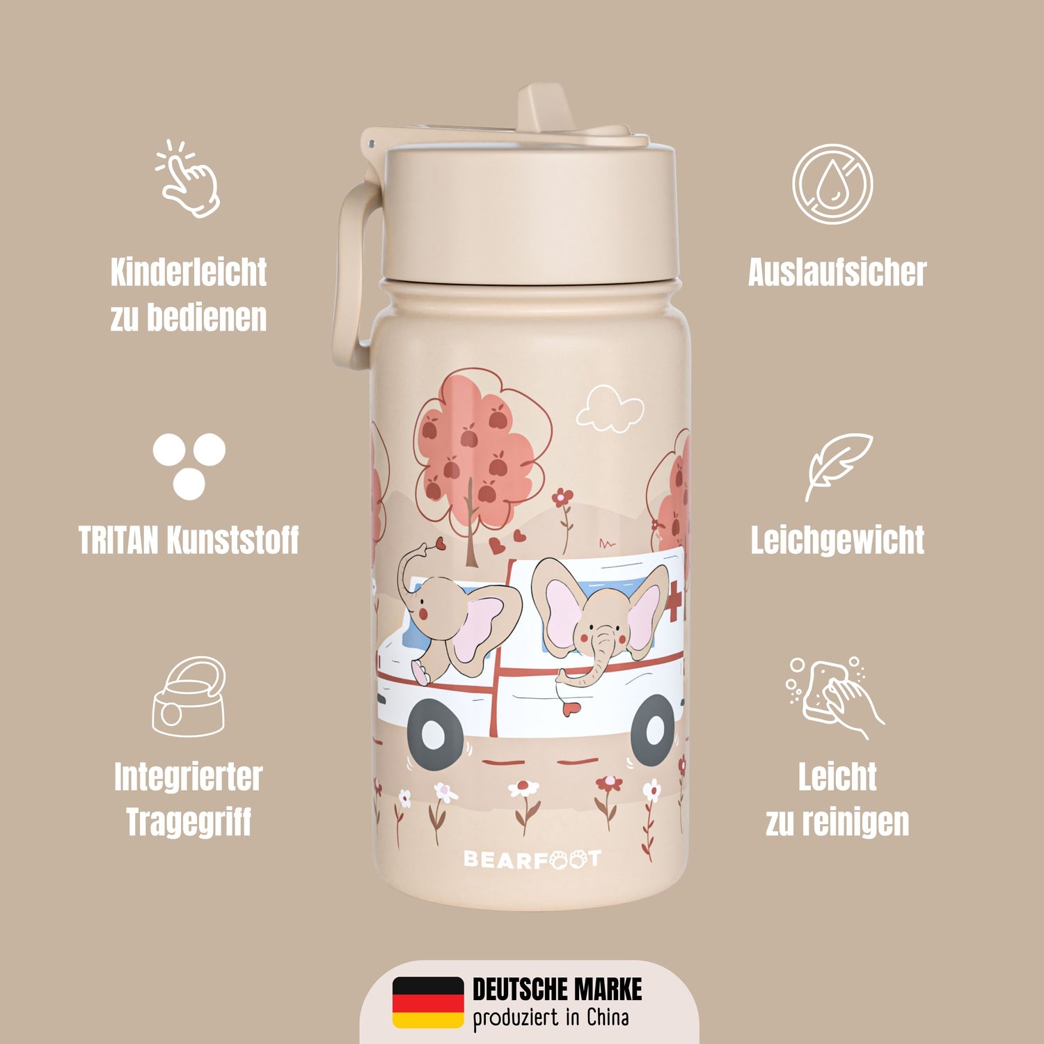 Thermo Kinder Trinkflasche Edelstahl - Krankenwagen braun