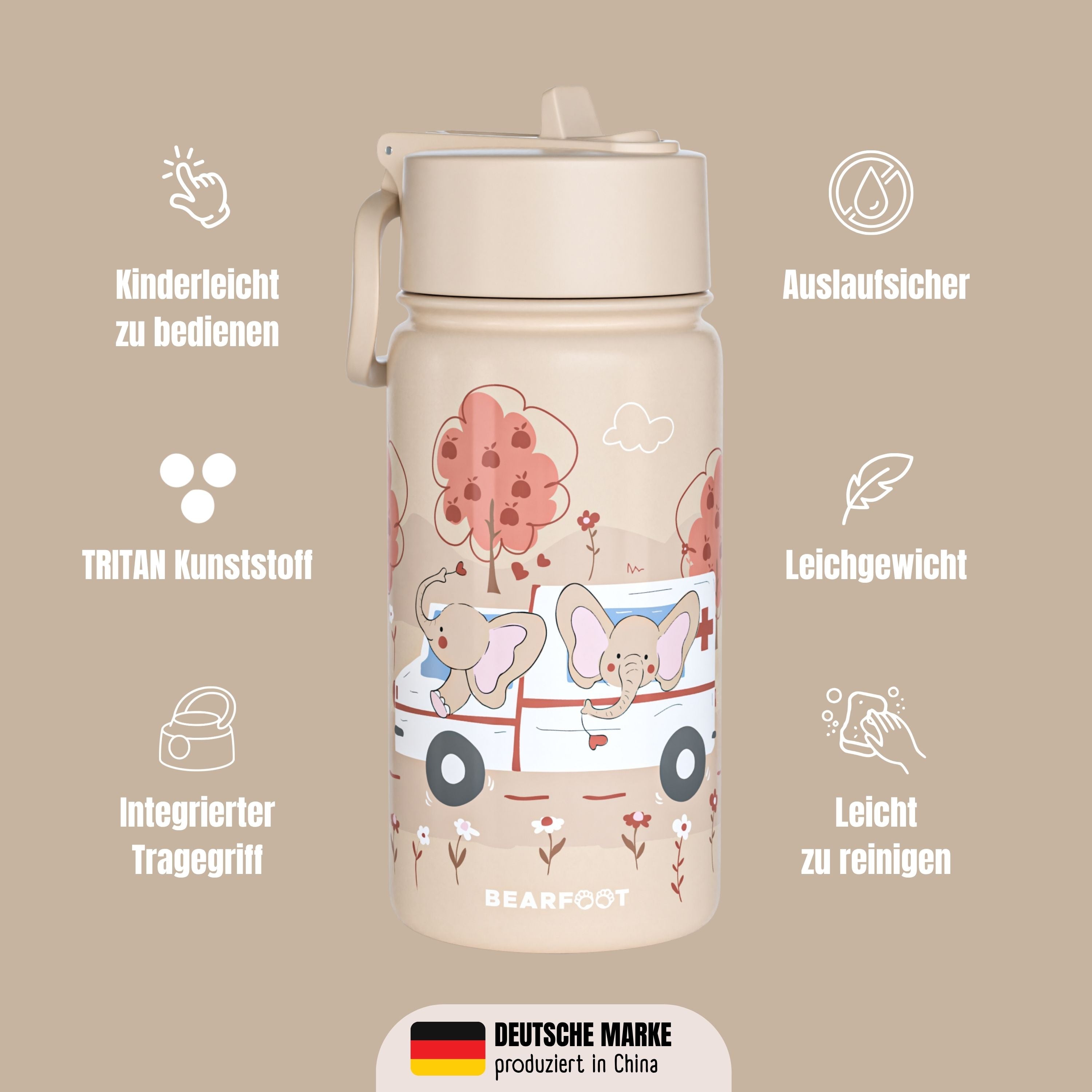 Thermo Kinder Trinkflasche Edelstahl - Krankenwagen braun