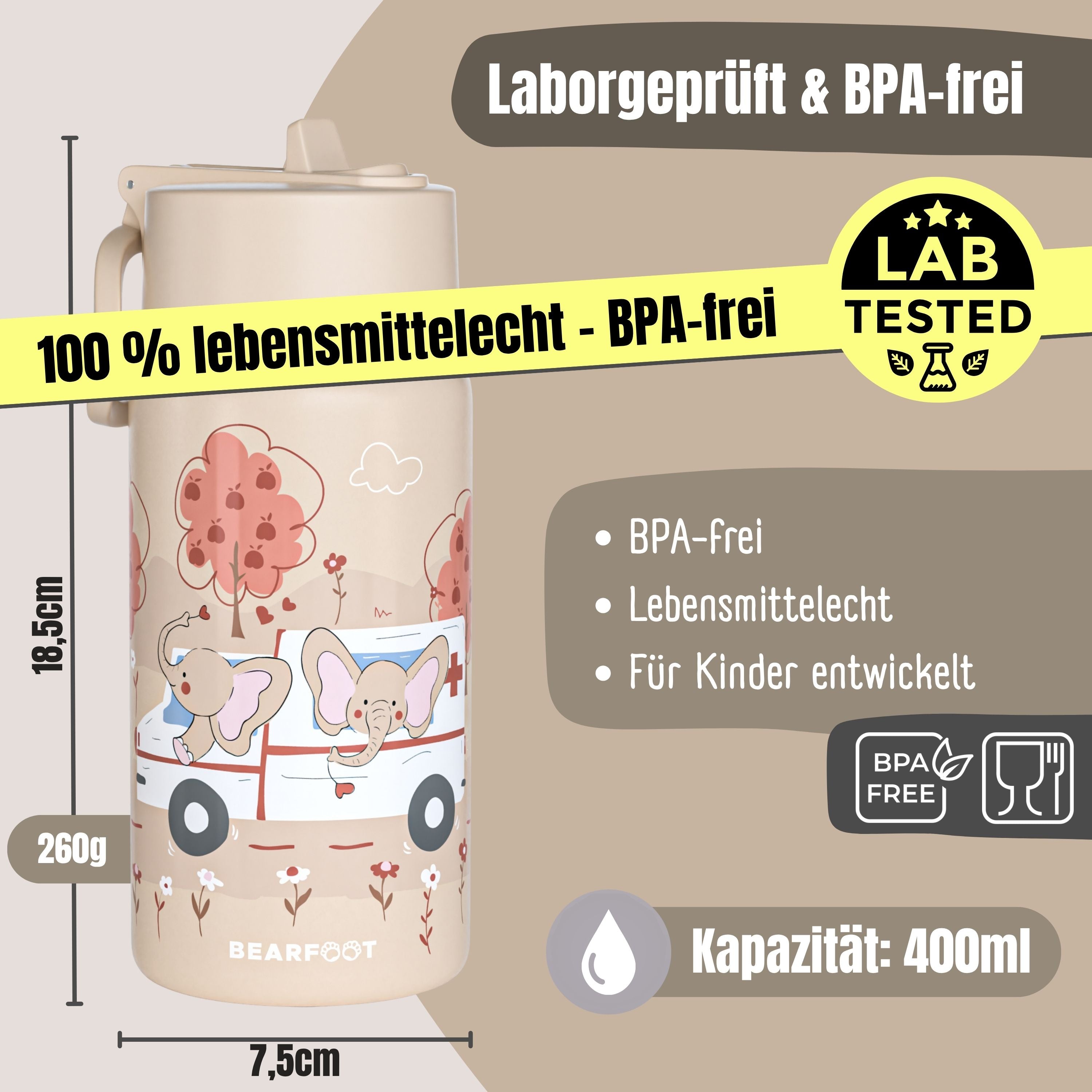 Thermo Kinder Trinkflasche Edelstahl - Krankenwagen braun