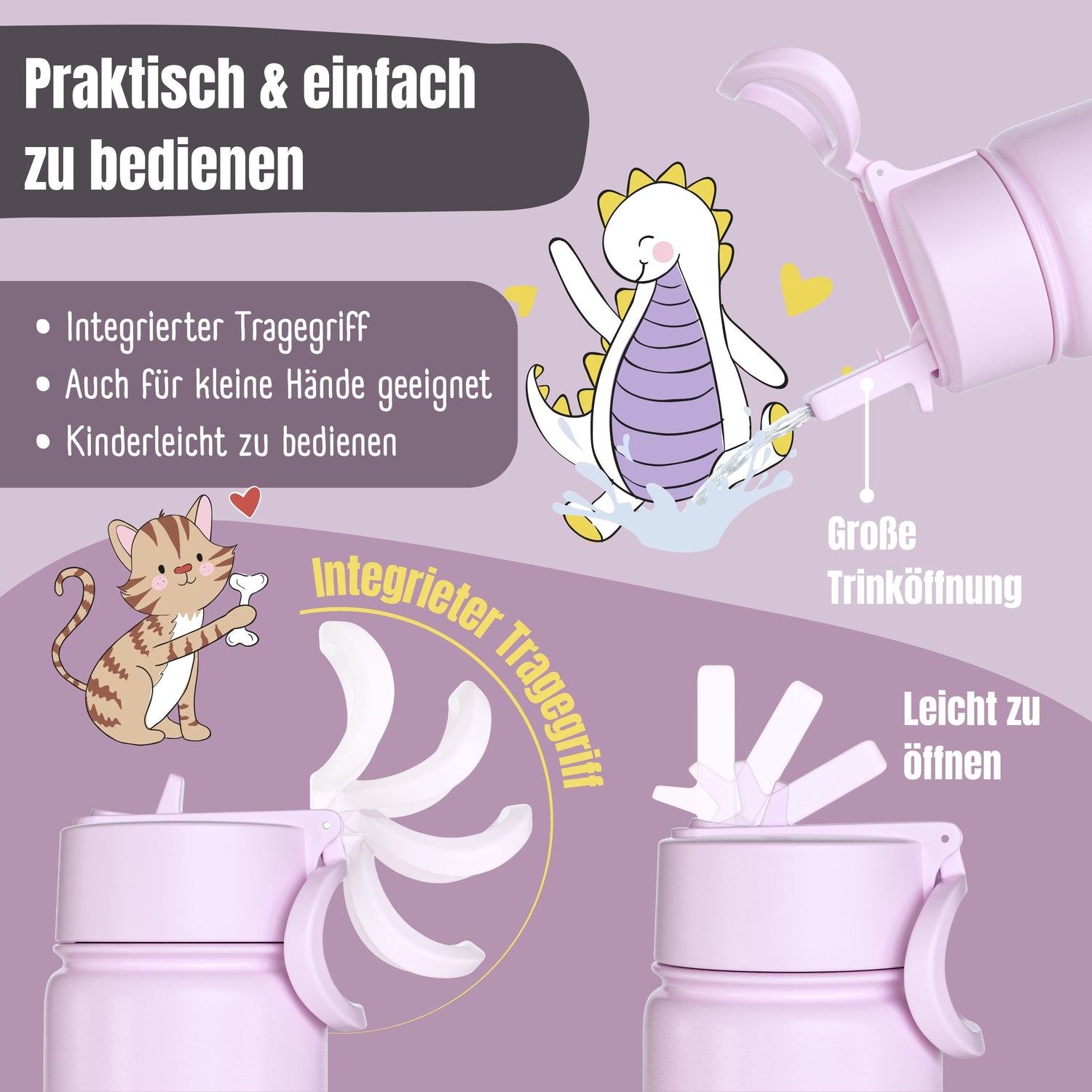 Thermo kinderdrinkfles RVS - zeemeermin paars