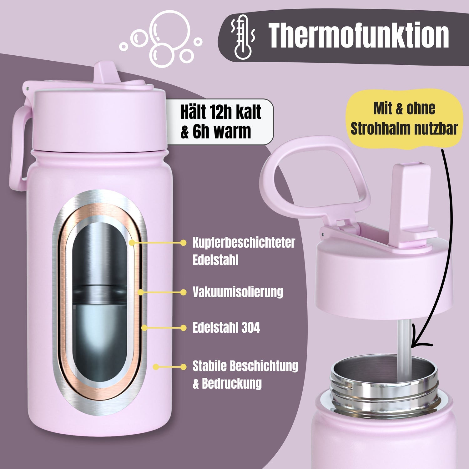 Thermo kinderdrinkfles RVS - zeemeermin paars