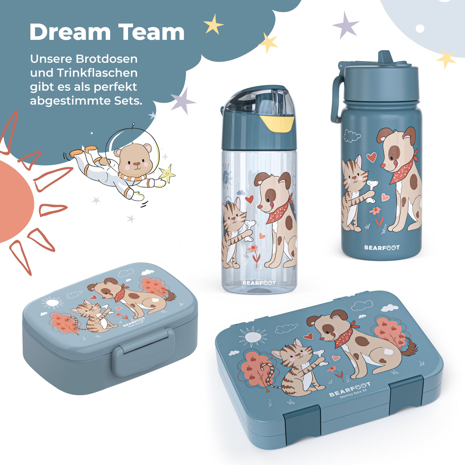 Botella para beber botella de agua ligera para niños - perro y gato azul