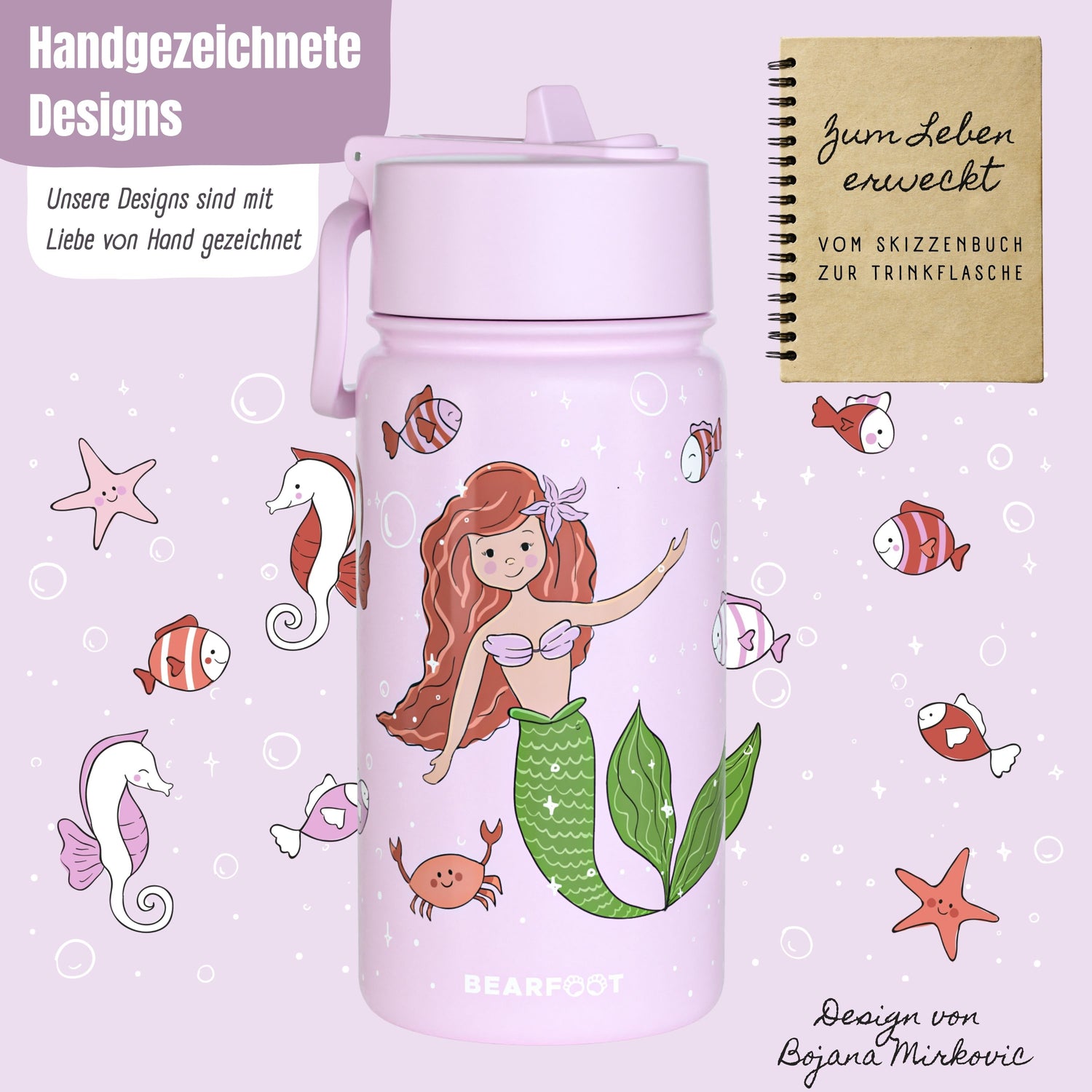 Thermo kinderdrinkfles RVS - zeemeermin paars