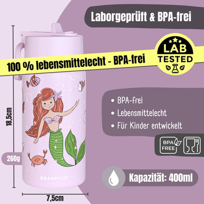 Thermo kinderdrinkfles RVS - zeemeermin paars