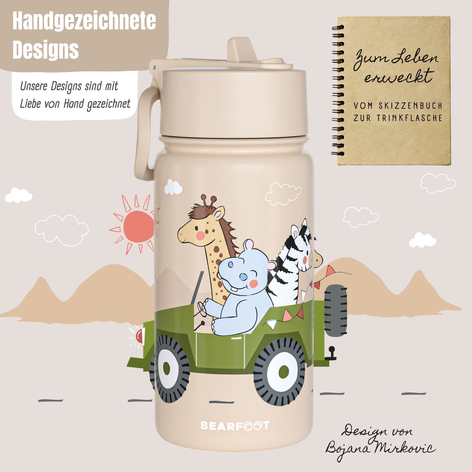 Botella térmica para niños de acero inoxidable - Safari marrón